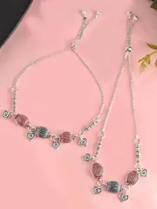 VOJ Set Of 2 Silver-Plated Traditional Dome Shaped Anklets