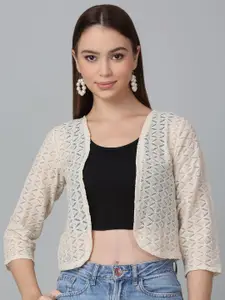 Dressitude Self-Design Front Open Cotton Lace Elastic Shrug