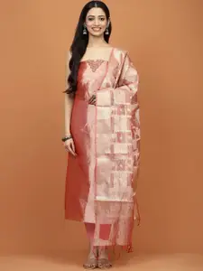 Meena Bazaar Embroidered Sequinned Tissue Unstitched Dress Material