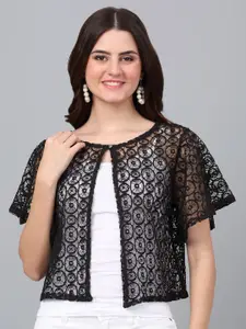 Dressitude Self Design Button Closure Cotton Shrug