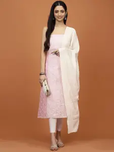 Meena Bazaar Sequin & Thread Embroidered Chanderi Unstitched Dress Material