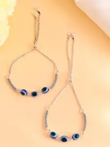VOJ Set Of 2 Silver-Plated Stainless Steel Traditional Evil Eye Anklets