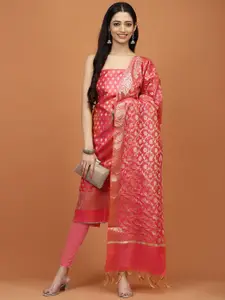 Meena Bazaar Ethnic Motifs Woven Design Zari Chanderi Unstitched Dress Material