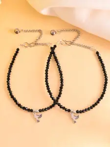VOJ Set Of 2 Silver-Plated Bird Shaped Artificial Beaded Anklets