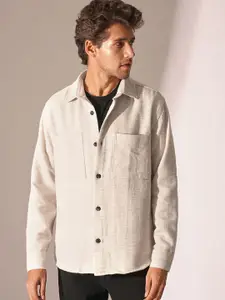 SELECTED Men Spread Collar Textured Cotton Casual Shirt