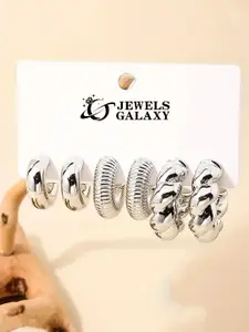 Jewels Galaxy Set Of 3 Silver-Plated Contemporary Half Hoop Earrings