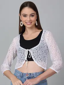 Dressitude Self-Designed Knot Closure Cotton Lace Shrug