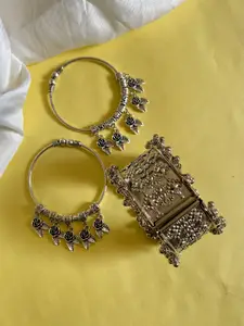 ATIBELLE Set Of 3 Silver-Plated Round Shaped Textured Bangles