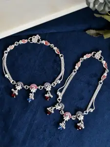 VOJ Pack Of 2 Silver-Plated Artificial Beads Anklet