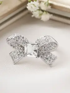 JOKER & WITCH Silver-Plated Stone-Studded Madeleine Bow Style Adjustable Finger Ring