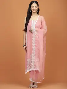 Meena Bazaar Floral Embroidered Organza Unstitched Dress Material