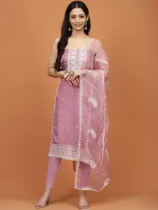 Meena Bazaar Paisley Embroidered Organza Unstitched Dress Material