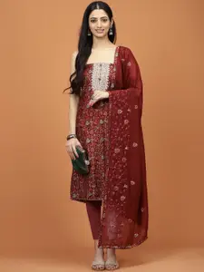 Meena Bazaar Floral Printed Sequinned Unstitched Dress Material