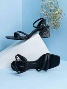 Inc 5 Striped Square Toe Ankle Loop Party Block Sandals