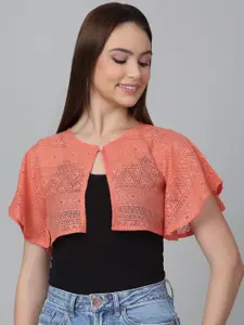 Dressitude Self-Designed Flared Sleeves Button Closure Cotton Lace Short Shrug