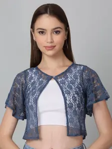 Dressitude Self Design Button Closure Cotton Crop Shrug