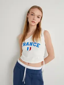 Koton Women Typography Printed One Shoulder Top