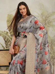 RACHNA Floral Printed Woven Design Zari Belted Banarasi Saree