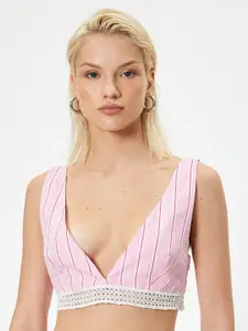 Koton Striped Cotton V-Neck Bralette Crop Top