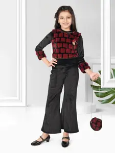 Tiny Girl Girls Self Design Round Neck Three-Quarter Sleeves Top With Trouser