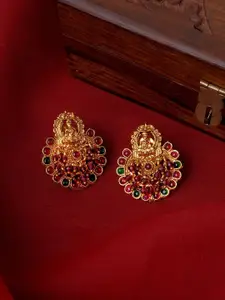 TEEJH Gold-Plated Stone Studded Temple Contemporary Studs