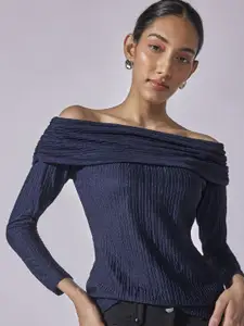 The Label Life Striped Bardot Crop Top