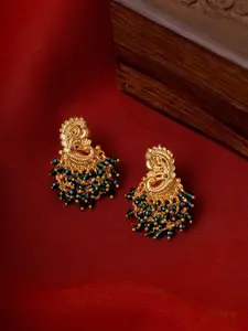 TEEJH Gold-Plated Stone Studded Temple Contemporary Studs