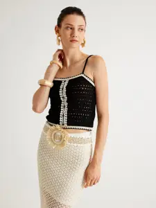 Koton Women Self Design Shoulder Straps Acrylic Top