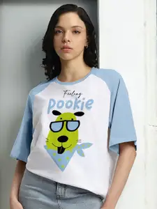 JUNEBERRY Women Graphic Printed Round Neck Pure Cotton Oversized T-shirt