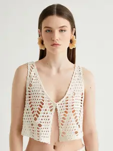 Koton Women Self Design V-Neck Top