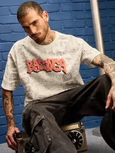 The Souled Store Men Typography Printed Round Neck Cotton Oversized T-shirt