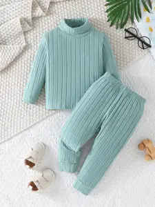 INCLUD Girls Self Design High Neck Top with Trousers