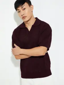 max URB_N Men Oversized Pointelle Knit Polo T-shirt
