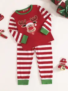 INCLUD Boys Round Neck Striped T-shirt with Trousers