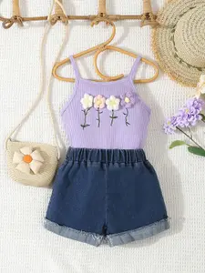 INCLUD Girls Embroidered Top with Shorts