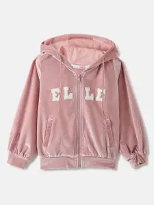 ELLE Girls Solid Hooded Zipped Sweatshirt