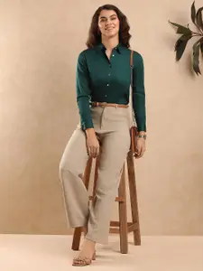 Gazillion Women Original Spread Collar Solid Cotton Slim Fit Semiformal Shirt