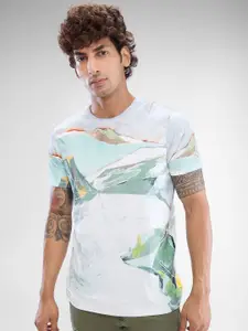 SPYKAR Men Abstract Printed Round Neck Cotton T-shirt