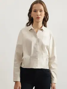 Iconic Women Spread Collar Solid Cotton Oversized Casual Shirt