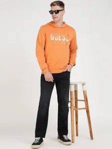 GUESS Men Cotton Typography Printed Hooded Sweatshirt