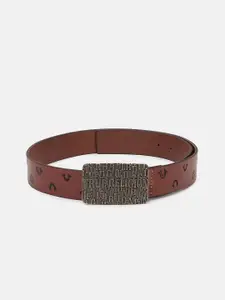 True Religion Men Printed Leather Belt With Push Pin Buckle