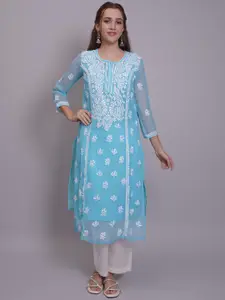 Seva Chikan Ethnic Motifs Embroidered Chikankari Straight Kurta