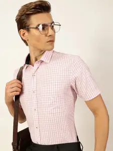 Thomas Scott Men Smart Cutaway Collar Gingham Checked Cotton Formal Shirt