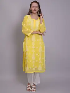 Seva Chikan Ethnic Motifs Embroidered Chikankari Straight Kurta