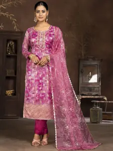 Maroosh Floral Printed Beads & Stones Unstitched Dress Material