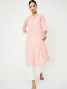 max Striped Embroidered Sequinned Straight Cotton Kurta