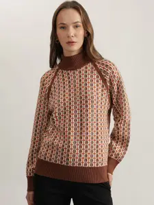 ELLE Womens Alpha Printed Turtle neck Cotton Pullover