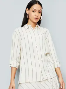 max Women Spread Collar Vertical Striped Cotton Casual Shirt