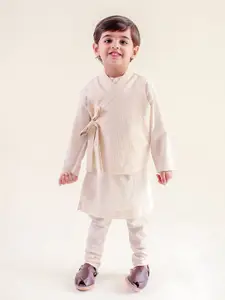 Tiber Taber Boys Band Collar Pure Cotton Maharajah Kurta With Churidar & Jacket
