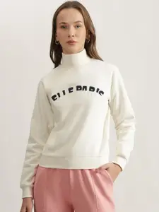 ELLE Women Solid High Neck Full Sleeves Cotton Pullover Sweatshirt